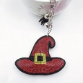 Sparkling Halloween wizard hat keychain with red rhinestones and black fringe tassel - Red