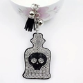 Gothic rhinestone skull keychain with black tassel and potion bottle pendant decoration - White