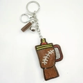 Funkelnder brauner Football-Becher Schlüsselanhänger mit Strass und Lederquasten-Anhänger - Brauner American Football Stil (1)