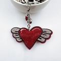 Fashion heart and wing keychain with red rhinestones and a stylish red tassel - Red