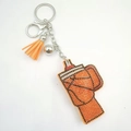 Sparkly orange rhinestone studded cup keychain with elegant leather tassel and silver ring - Orange And Brown Rhinestone Style (5)