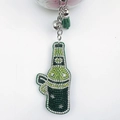 Sparkling rhinestone green wine bottle keychain with fringe tassel and silver metal ring - Green