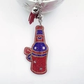American style rhinestone wine bottle keychain with red tassel and silver bell - Red