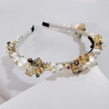 Diadema lujosa hecha a mano con perlas y cristales, diseño floral elegante y vintage - Gris Plateado (B0971)