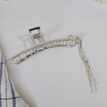Elegante pinza per capelli in metallo argento con catene a nappa e strass lucidi - Stile a Barra / Barra Dritta Argento
