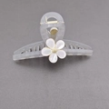 Translucent grey floral hair claw clip with white flower and golden spring detail - Light Gray