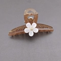 Elegant translucent brown large shark hair clip with white resin flower decoration - Caramel color