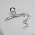 Elegante molletta per capelli in metallo argento con strass e nappe a catena lunga - Incrociato / Croce Argento