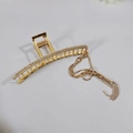 Elegante pinza per capelli in metallo dorato con strass e lunghe catene a nappa - Stile a Barra / Barra Dritta Oro