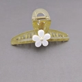 Elegant olive green resin flower hair claw clip with white blossom and gold center - Olive Green