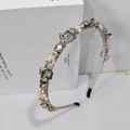Elegant lavender woven headband with grey crystals, white pearls and gold metal beads - Gray
