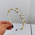 Cerchietto a doppia fila con cristalli e perle, elegante montatura dorata antiscivolo - Bianco
