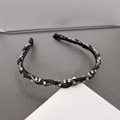 Französisches schwarzes geflochtenes Haarband mit Strasssteinen und elegantem Kettendesign - Schwarz