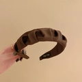 Brown ruched satin headband with soft cloud pleated design and handmade inner label - Camel