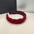 Elegant deep red velvet braided headband with silver beads for a vintage hair look - Burgundy