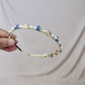Golden shell headband with white pearls and navy blue beads for a summer ocean style - Shell