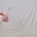 Elegant gold double-layered metal headband with heart-shaped rhinestones for women - Heart / Gold