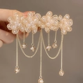 Elegante fermaglio per capelli a fiore con perle champagne e frange a catena dorata - Stile Nappina Champagne