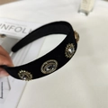 Diadema barroca de terciopelo negro con hebillas de metal vintage y cristales - Estilo Cristal Retro (1#)