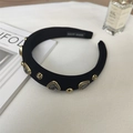Detail of padded fabric headband featuring vintage gold metal studs and grey gemstones - 7# Triangle Gem Black