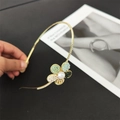 Serre-tête élégant en métal doré avec fleurs en perles et perle pour femme - Vert fruit