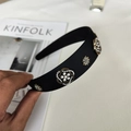Barocker Retro-Haarreif mit goldenen Ornamenten, Perlen und Kristallen auf schwarzem Stoff - Vintage Blumen Und Stern Stil (3#)