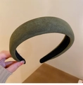Close-up of vintage dark green velvet wide headband with soft matte sponge padding - 2# Headband Green
