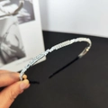 Close-up of sparkling zircon headband with alternating round and rectangular stones - Double Row (Rhinestone)