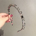 Cerchietto vintage fatto a mano con perle di cristallo e pietra preziosa nera - Grigio