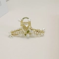 Elegant gold metal lily of the valley hair claw clip with pearls and green leaves - Lily of the Valley Style