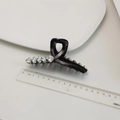 Elegante pinza per capelli nera da 11cm in resina con strass a forma di cuore - Strass Cuore