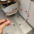 Elegante cerchietto rosa sottile decorato con perline di tormalina naturale colorata - Rosa