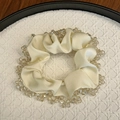 Elegant champagne satin scrunchie with sparkling clear beaded edge for women's hair - Off-white