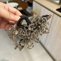 Handmade crystal hair claw clip with colorful beaded flowers and long fringe tassel - Phantom Purple Gray
