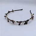Elegant black headband with dark brown rhinestones and white pearls for women - Black