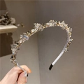 Serre-tête élégant avec cristaux brillants et base en métal argenté pour femme - Gris