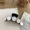 Pinza para el cabello negra elegante con decorados redondos de nácar blanco estilo retro - Negro