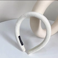 Retro cream-colored satin velvet headband with handmade label and high-crown design - 1# Velvet White