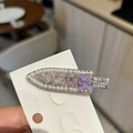 Beaded hair clip with purple raw crystals, mini bear detail, and white faux pearls - Purple Bear Rhinestone