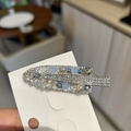 Elegant silver hair clip with light blue crystals and clear rhinestones on display card - Light Blue Full Rhinestone
