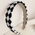 Classic black and white checkered headband with soft sponge padding for women - Black and White Plaid