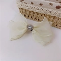 Elegant cream mesh butterfly hair clip with crystal rhinestone and pearl details - Spring Clips / Beige