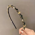 Cerchietto elegante con fiori dorati e strass scuri in stile vintage minimalista - Blu