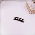 Detail of baroque black headband with pearls and crystals featuring white stitching - Type B BB Clip