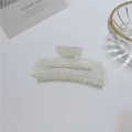 Pinza per capelli rettangolare in acetato bianco perlato con riflessi cangianti - 10cm / Quadrato Grande