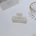 Elegante pinza per capelli in acetato bianco marmorizzato con design rettangolare - 7.5cm / Medio Quadrato
