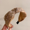 Champagnegouden hoofdband met strassteentjes, gedraaide knoop en ruitvormig patroon - Champagne Knoop Strass Stijl / Champagne