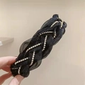 Elegante diadema de encaje negro con purpurina y cadenas de diamantes brillantes - Negro