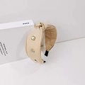 Elegante cerchietto largo annodato beige con perle e dettagli a cuore in strass - Beige