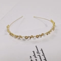 Elegante cerchietto per capelli con fiori dorati, perle bianche e strass scintillanti - Stile Fiore a Cinque Petali con Perla (B款)